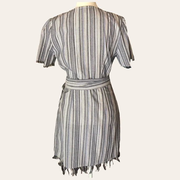 Cotton Candy LA Mini Dress Womens Medium Hartwood Blue Striped‎ True Wrap Fringe - Picture 4 of 15